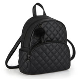 ECOSUSI Mini Backpack for Women Leather Small Backpack Purse for Ladies Cute Pom Bookbag Travel Shoulder Bag with Charm Tassel Black