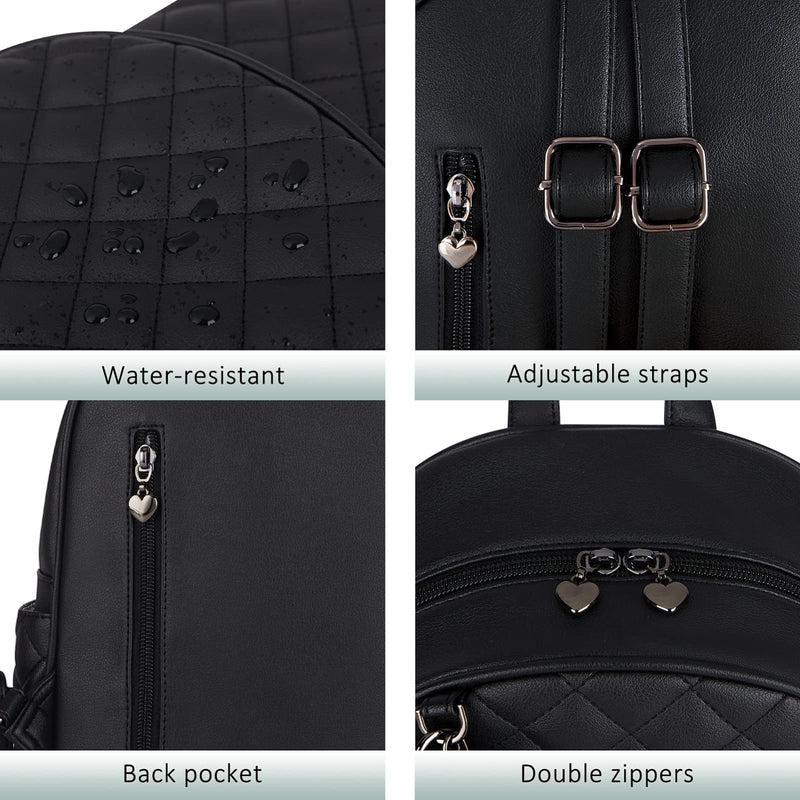 ECOSUSI Mini Backpack for Women Leather Small Backpack Purse for Ladies Cute Pom Bookbag Travel Shoulder Bag with Charm Tassel Black