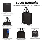 Eddie Bauer Stowaway Packable Tote Bag | Reusable | Travel | Lightweight | Compact | Foldable | Large Capacity | Ripstop Nylon | 25L - Onyx Black