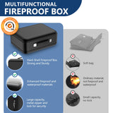 EDMUED Fireproof Document Box with Combination Lock - Fire & Water Resistant Hard Case Safe Box for Important Documents, Certificates, Laptops, Passports (Matte Black)
