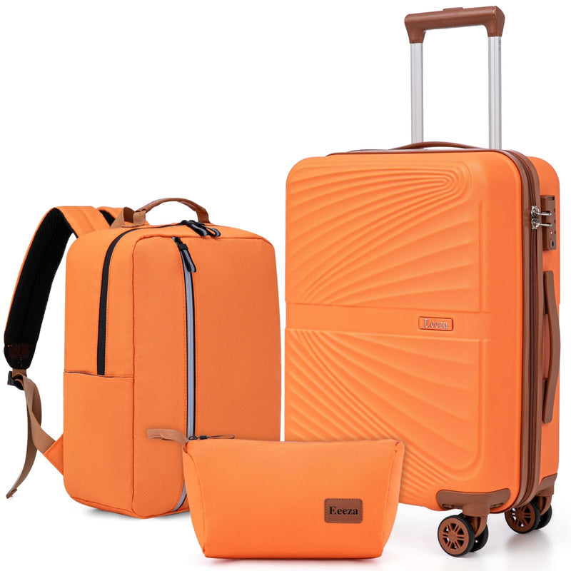 Eeeza Carry On Luggage Set 22x14x9 Airline Approved Luggage Sets 3 Piece,Suitcases with Wheels,ABS Hard Case Luggage with TSA Lock Spinner Wheels(20 Inch,BP/TB)