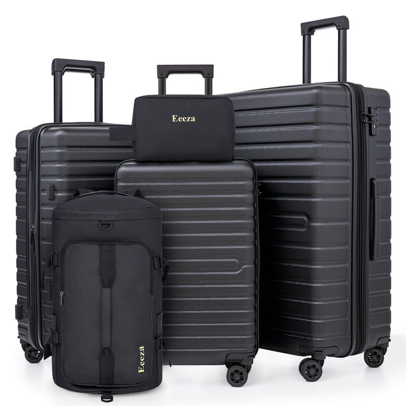 Eeeza Expandable Luggage Sets 21"/25"/30" 5 Piece Luggage Set,Suitcase Sets with ABS Hard Shell Lightweight TSA Lock and Detachable Double Spinner Wheels(Black,BP/TB)