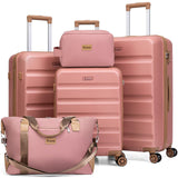 Eeeza Luggage Sets 5 Piece, Suitcases with Wheels,ABS Hard Case Luggage with TSA Lock Spinner Wheels,Carry On Luggage Set (Pink,20/24/28 Inch)