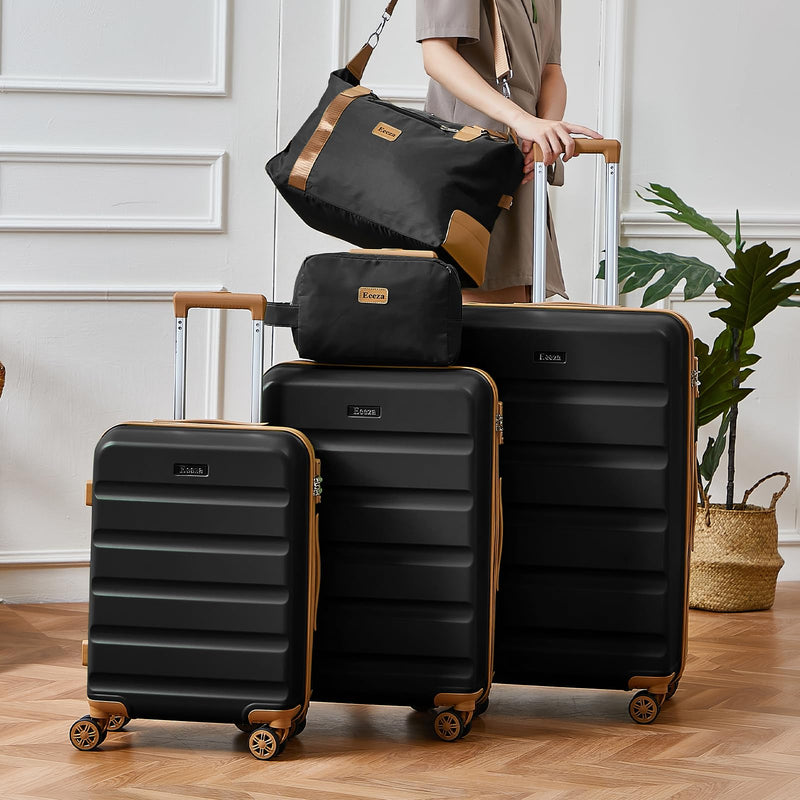 Eeeza Luggage Sets 5 Piece,Hard Case Suitcase Set with Spinner Wheels,Hardshell Lightweight Travel Luggage with TSA Lock (Black,20/24/28 Inch)