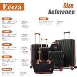 Eeeza Luggage Sets 6 Piece Suitcases with Wheels,ABS Hard Case Suitcases with Spinner Wheels,Durable Travel Luggage with Combination Lock (Black, 6 Piece Set 16"/20"/24"/28")