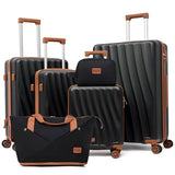 Eeeza Luggage Sets 6 Piece Suitcases with Wheels,ABS Hard Case Suitcases with Spinner Wheels,Durable Travel Luggage with Combination Lock (Black, 6 Piece Set 16"/20"/24"/28")