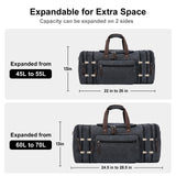 EKOROMIER Canvas Expandable Duffle Bag for Men Traveling, Luggage Travel Bag Weekender Overnight Bag,Mens Gym Carry on Duffel Bags（Dark Grey）