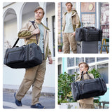 EKOROMIER Canvas Expandable Duffle Bag for Men Traveling, Luggage Travel Bag Weekender Overnight Bag,Mens Gym Carry on Duffel Bags（Dark Grey）