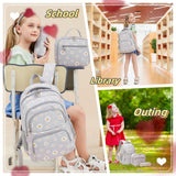 EKUIZAI 3Pcs Daisy Prints Backpack for Girls Bookbag set Primary School Daypack Elementary Students Knapsack with Lunch Box