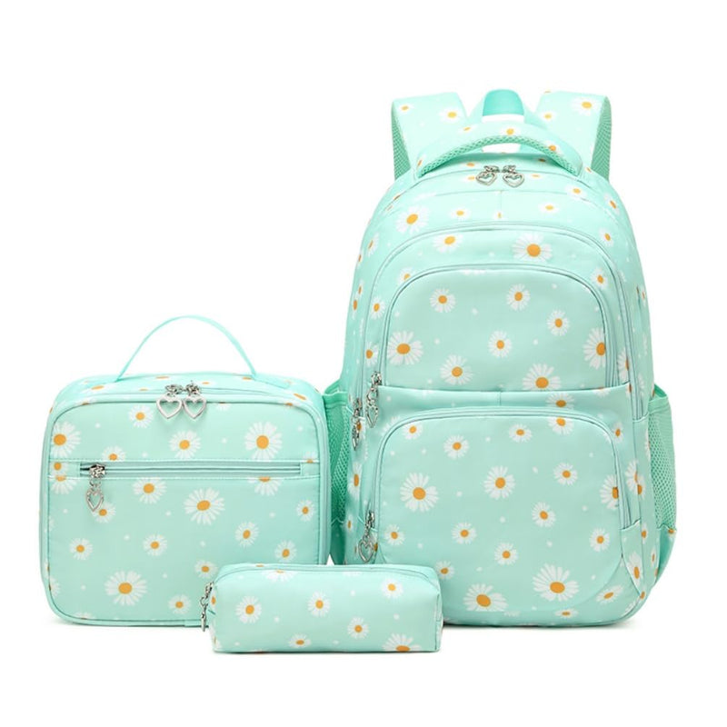 EKUIZAI 3Pcs Daisy Prints Backpack for Girls Bookbag set Primary School Daypack Elementary Students Knapsack with Lunch Box