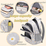 EKUIZAI 3Pcs Daisy Prints Backpack for Girls Bookbag set Primary School Daypack Elementary Students Knapsack with Lunch Box