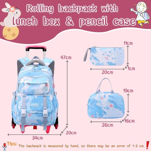 EKUIZAI Girls Trolley Backpack Set Cute Colorful Girls Rolling Backpack Middle School Trolley Schoolbag with Wheels