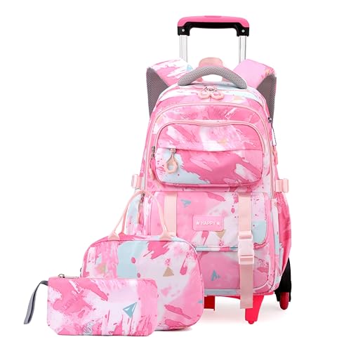 EKUIZAI Girls Trolley Backpack Set Cute Colorful Girls Rolling Backpack Middle School Trolley Schoolbag with Wheels | Backpacks4Less