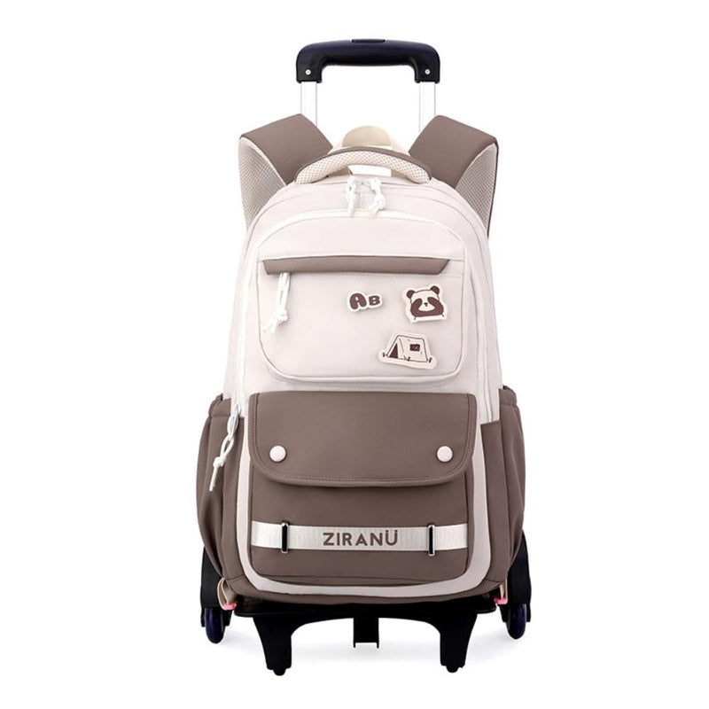 EKUIZAI Trolley Rolling Backpack for Girls Kids Middle School Bags with Wheels Rolling School Bags for Teen Girls Boys, Brown