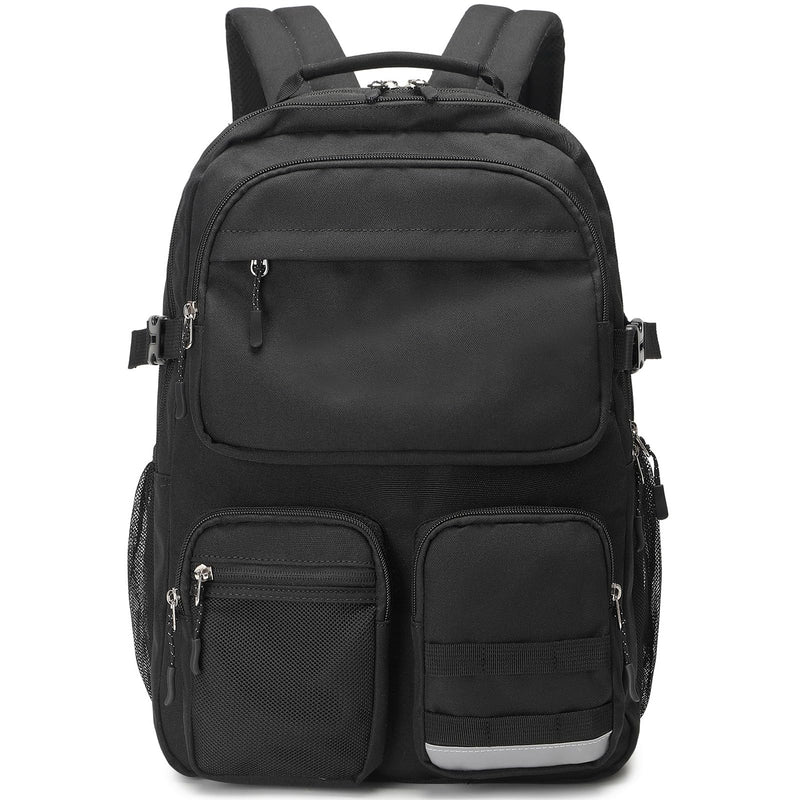 El - fmly Big Student Backpack for Teen Girls Boys, Water Resistant Multi Pockets Daypack with 15.6 Inch Laptop pocket for Travel School College (Black)