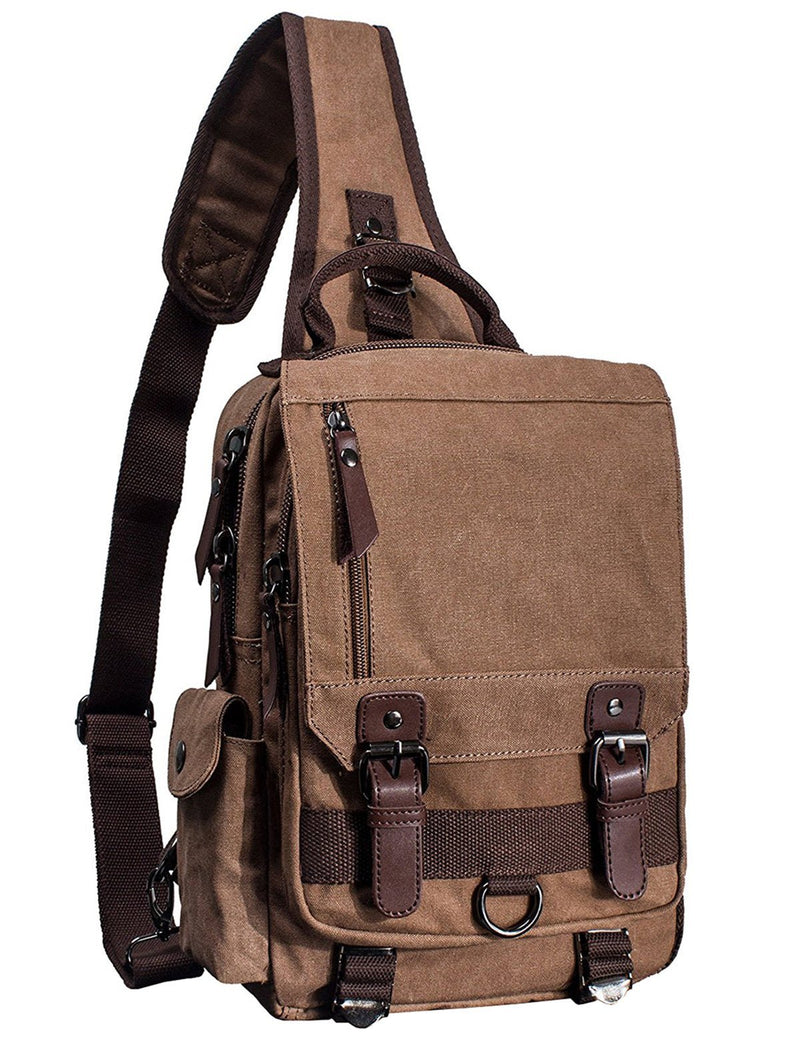 El - fmly Canvas Message Sling Bag Outdoor Cross Body Bag Messenger Shoulder 13 inch Laptop Bag (Coffee)