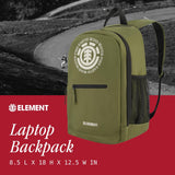 Element Backpack, 15 Inch Laptop Bag, Padded Computer Bag for Commute or Travel, Green