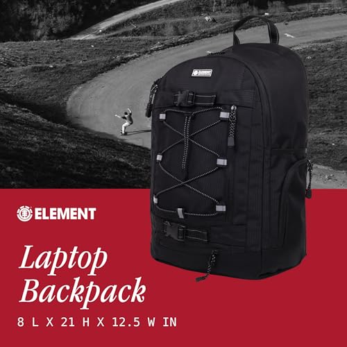 Element Backpack, Durable Travel and Skate Bag, Multiple Compartments, Adjustable Straps, Bungee Cord System, Unisex, Black