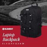 Element Backpack, Durable Travel and Skate Bag, Multiple Compartments, Adjustable Straps, Bungee Cord System, Unisex, Black