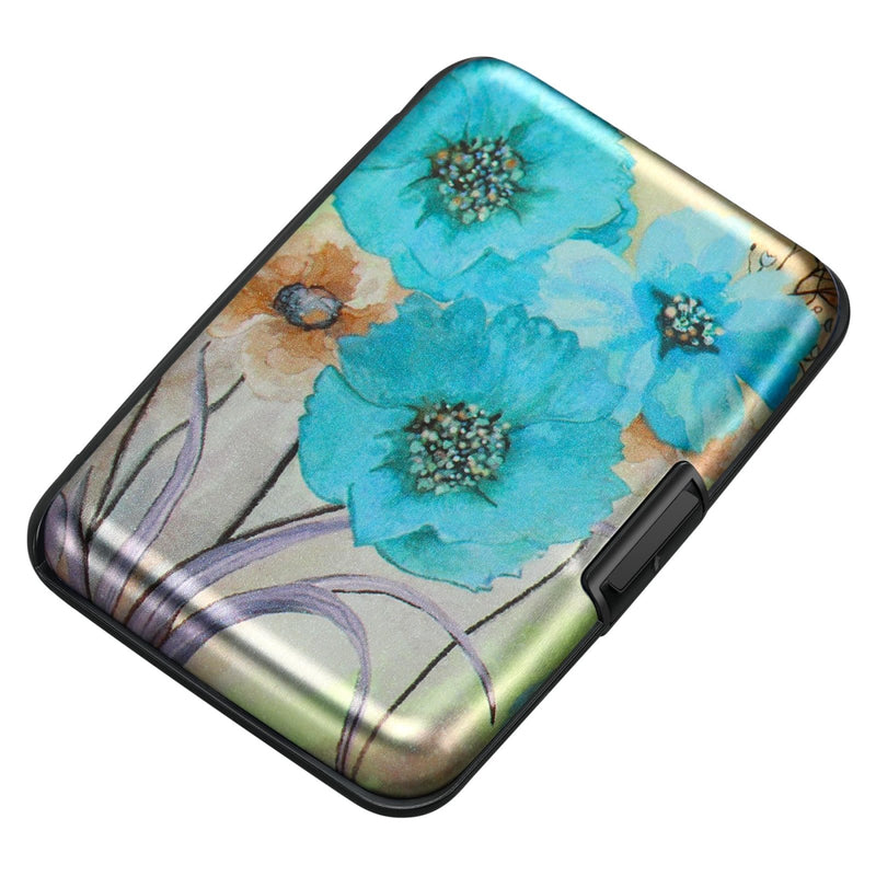 ELFISH Mini RFID Aluminum Wallet Credit Cards Holder Business Card Case Metal ID Case for Men Women(Blue Flower) | Backpacks4Less