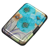ELFISH Mini RFID Aluminum Wallet Credit Cards Holder Business Card Case Metal ID Case for Men Women(Blue Flower) | Backpacks4Less