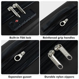 Elite Luggage Expandable Hardside Spinner Luggage,TSA Lock, Black, 3 - Piece