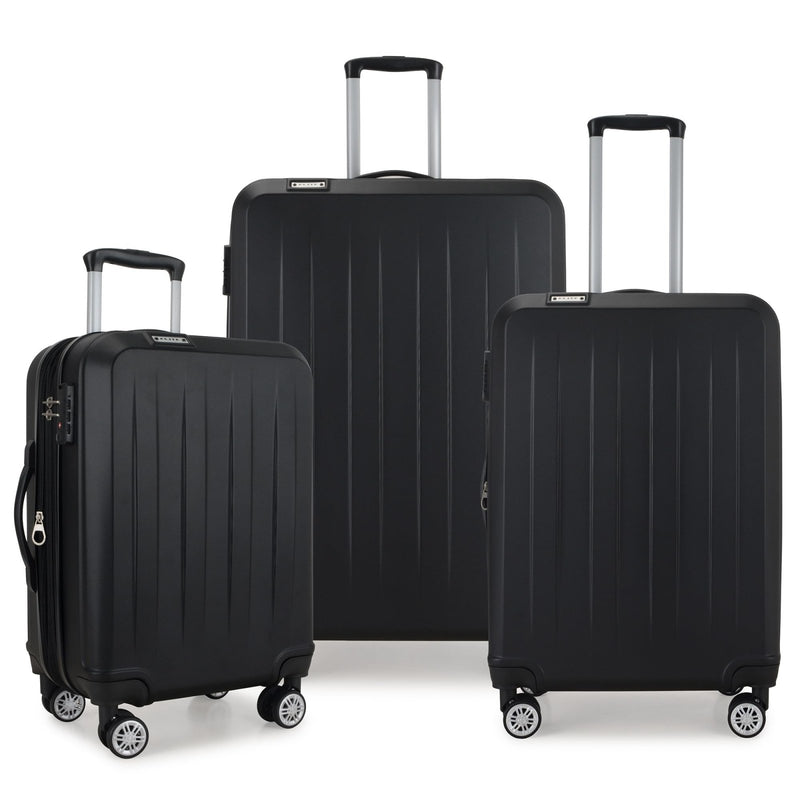 Elite Luggage Expandable Hardside Spinner Luggage,TSA Lock, Black, 3 - Piece