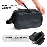 Elviros Toiletry Bag for Men, Large Travel Shaving Dopp Kit Water - resistant Bathroom Toiletries Organizer PU Leather Cosmetic Bags Fathers Day Gift(Medium, Black)