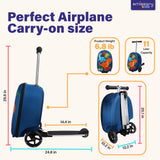 emissary Kids Luggage with Wheels, Hardside Toddler Carry On Suitcase Set, Lightweight Rolling Travel Bag for Boys and Girls, Airline Approved Travel Gifts - Scooter Ride - On/Blue