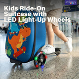 emissary Kids Luggage with Wheels, Hardside Toddler Carry On Suitcase Set, Lightweight Rolling Travel Bag for Boys and Girls, Airline Approved Travel Gifts - Scooter Ride - On/Blue