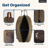 Emissary Men's Leather and Canvas Travel Toiletry Bag, Dopp Kit, Travel Bathroom Bag, Shaving Kit, Small Bags for Travel Accessories (Brown)