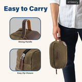 Emissary Men's Leather and Canvas Travel Toiletry Bag, Dopp Kit, Travel Bathroom Bag, Shaving Kit, Small Bags for Travel Accessories (Brown)