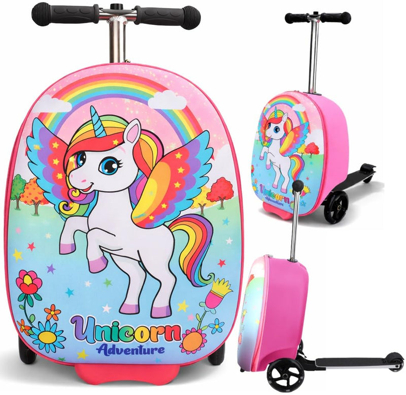 emissary Scooter Luggage for Kids – Ride - On Suitcase, Scooter Ride Luggage, Lightweight Carry - On Suitcase Kid Travel Bag (Pink)