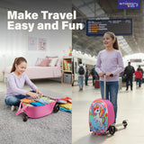 emissary Scooter Luggage for Kids – Ride - On Suitcase, Scooter Ride Luggage, Lightweight Carry - On Suitcase Kid Travel Bag (Pink)
