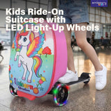 emissary Scooter Luggage for Kids – Ride - On Suitcase, Scooter Ride Luggage, Lightweight Carry - On Suitcase Kid Travel Bag (Pink)