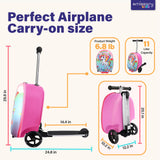 emissary Scooter Luggage for Kids – Ride - On Suitcase, Scooter Ride Luggage, Lightweight Carry - On Suitcase Kid Travel Bag (Pink)