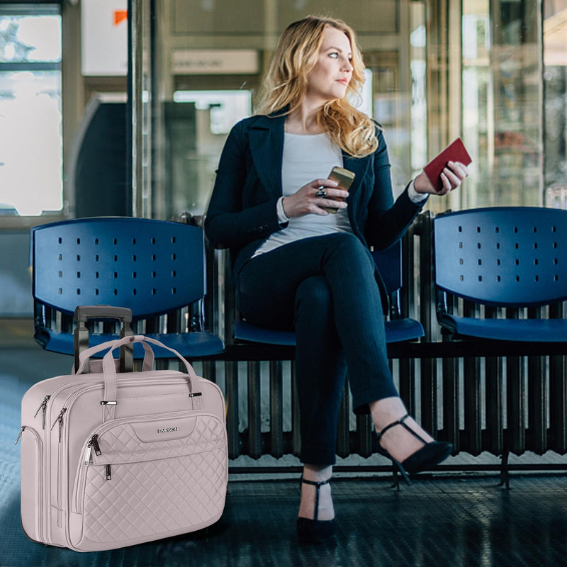 EMPSIGN Rolling Laptop Bag Women with Wheels, Briefcase for Women Fits Up to 15.6 Inch Laptop Briefcase on Wheels, Water - Repellent Overnight Rolling Computer Bag with RFID Pockets, Grey Pink