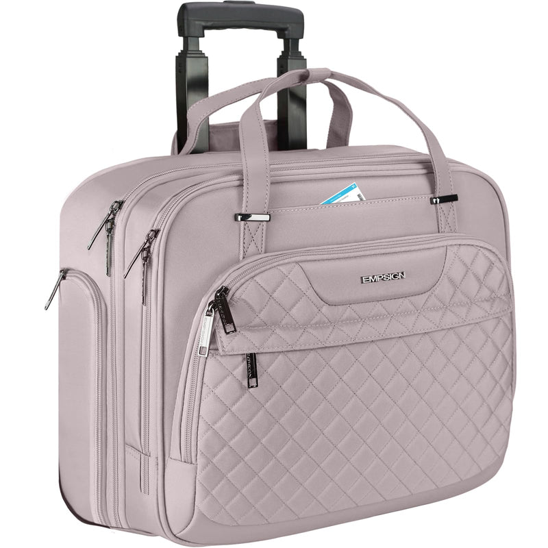 EMPSIGN Rolling Laptop Bag Women with Wheels, Briefcase for Women Fits Up to 15.6 Inch Laptop Briefcase on Wheels, Water - Repellent Overnight Rolling Computer Bag with RFID Pockets, Grey Pink