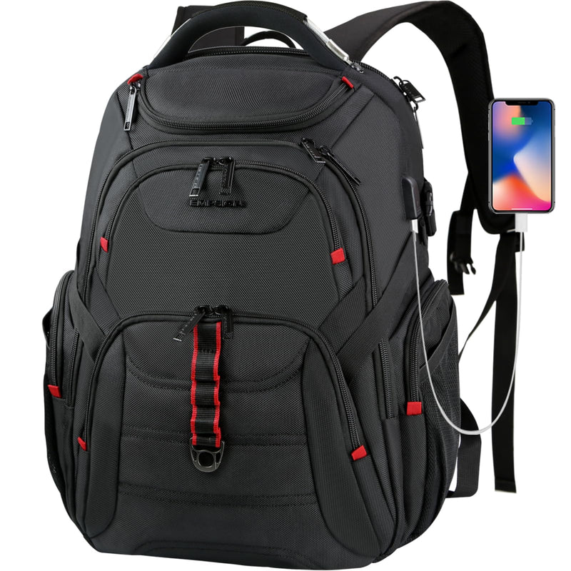 EMPSIGN Travel Laptop Backpack for men, 17.3 Inch Computer Backpack, 45L Anti - Theft Business Laptop Backpack with USB Charging Port, Water - Repellent Work College School Backpack for Men Women, Black