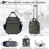 EMPSIGN Underseat Carry On Wheeled - 16" Carry on Bag with Wheels Multi - functional Lightweight Rolling Bag Overnight Weekender Small Suitcase for Women Men Travel Business, Army Green