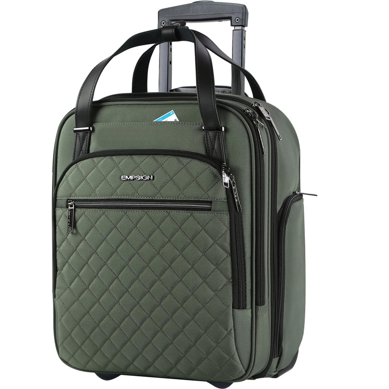 EMPSIGN Underseat Carry On Wheeled - 16" Carry on Bag with Wheels Multi - functional Lightweight Rolling Bag Overnight Weekender Small Suitcase for Women Men Travel Business, Army Green