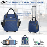 EMPSIGN Underseat Carry On Wheeled - 16" Carry on Bag with Wheels Multi - functional Lightweight Rolling Bag Overnight Weekender Small Suitcase for Women Men Travel Business, Haze Blue - Gold Zipper