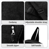 Energather Cute Mini Backpacks, Corduroy Tiny Backpack Small Backpack for Women and Girls, Portable Ladies Backpacks (black)
