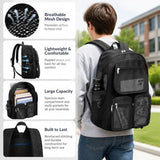 enttgo Heavy Duty Mesh Backpack for School Mesh Bookbag See Through for Beach, Travel(Black-L)