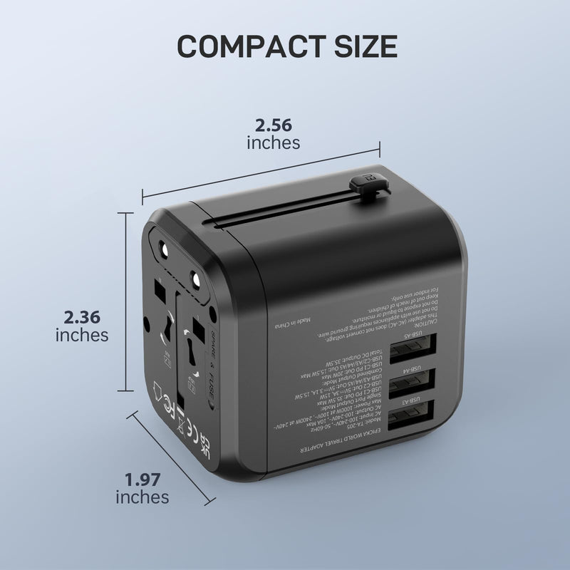 EPICKA 35W Universal Travel Adapter with 2 AC Outlet, European Travel Plug Adapter with PD Fast Charging, 6 - Port (2 AC/2 USB - C/3 USB - A) International Power Adapter - Travel Essentials (TA - 205, Black)