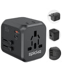 EPICKA 35W Universal Travel Adapter with 2 AC Outlet, European Travel Plug Adapter with PD Fast Charging, 6 - Port (2 AC/2 USB - C/3 USB - A) International Power Adapter - Travel Essentials (TA - 205, Black)