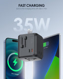 EPICKA 35W Universal Travel Adapter with 2 AC Outlet, European Travel Plug Adapter with PD Fast Charging, 6 - Port (2 AC/2 USB - C/3 USB - A) International Power Adapter - Travel Essentials (TA - 205, Black)