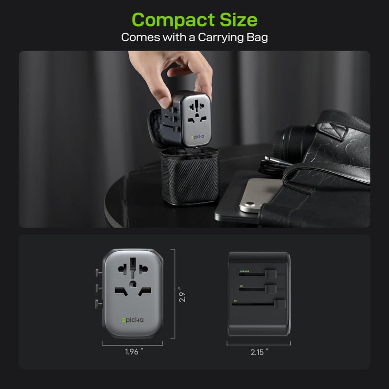 EPICKA Pulse 45W International Power Adapter, Universal Travel Adapter with PD Fast Charging, 5 - Port (1 AC/2 USB - A/2 USB - C) European Travel Plug Adapter, Travel Essentials (Black)