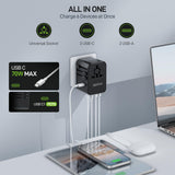 EPICKA Universal Travel Adapter, GaN International Plug Adapter with 3 USB - C 70W PD Fast Charging & 2 USB - A Adaptor All - in - one Wall Charger for USA EU UK AUS (TA - 105 Pro, Black)