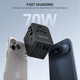 EPICKA Universal Travel Adapter, GaN International Plug Adapter with 3 USB - C 70W PD Fast Charging & 2 USB - A Adaptor All - in - one Wall Charger for USA EU UK AUS (TA - 105 Pro, Black)